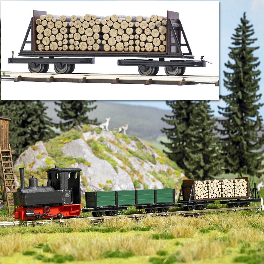 Busch 12247 Drehgestell-Stirnwandwagen mit Holzladung Spur H0f