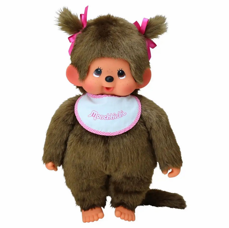 Monchhichi 255530 Plüschfigur Mädchen mit Latz pink/braun 45 cm Stoff