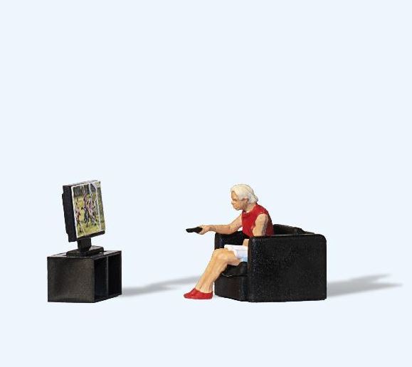 Preiser 28259 Vor dem Fernseher 1:87 Spur H0 Neu OVP Figur