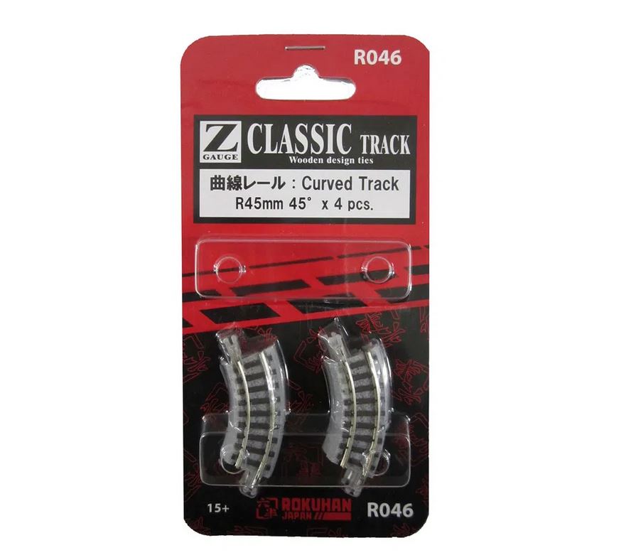 Rokuhan R046 Gleis gebogen R45-45° 1:220 Spur Z Neu OVP 4 Stück