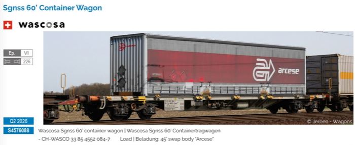 Sudexpress S4576088 Sgnss Wascosa 084 60' container wagon Spur H0