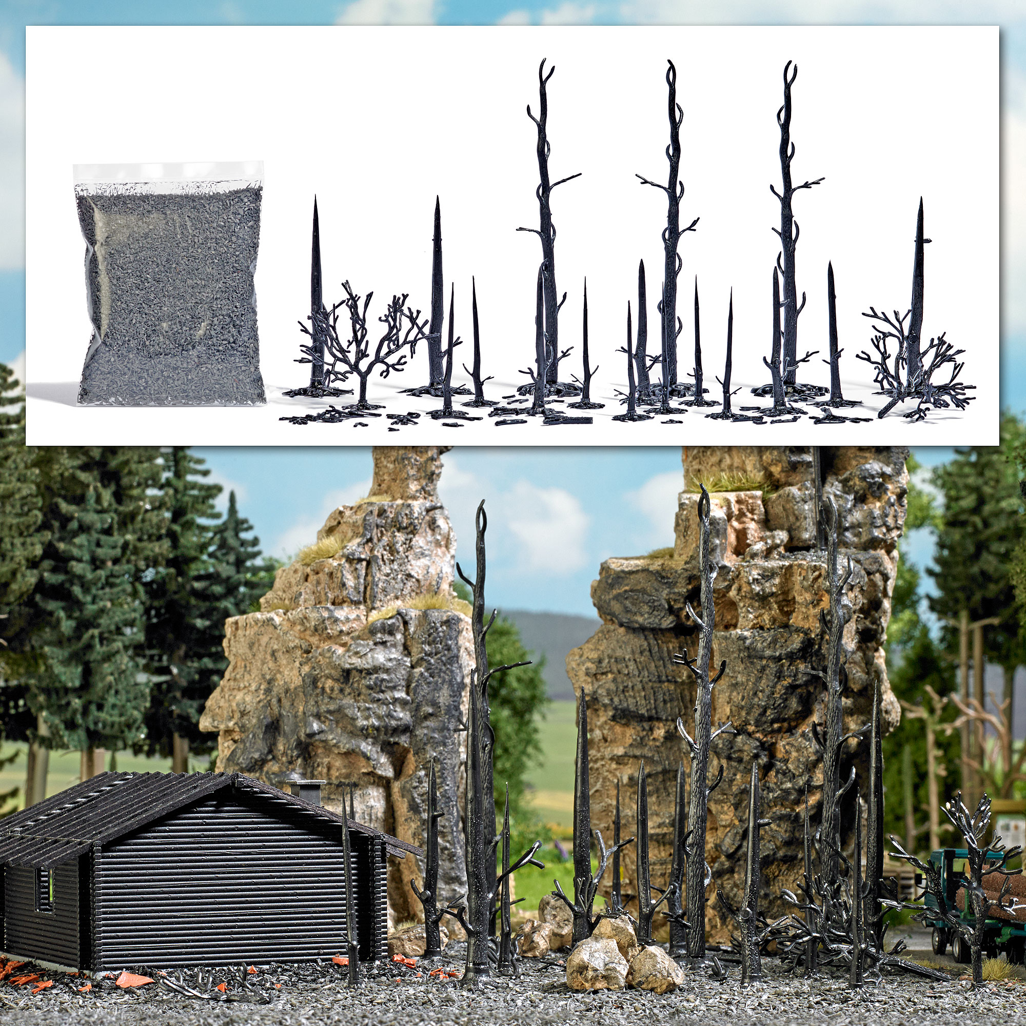 Busch 1854 Abgebrannter Wald 1:87 Spur H0 Bausatz Neu OVP