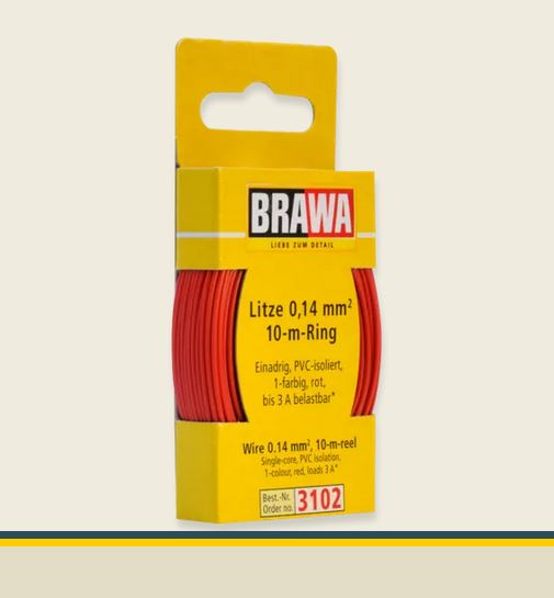 Brawa 3102 Litze 0,14 mm² rot 10-m-Ring Einadrig Neu OVP