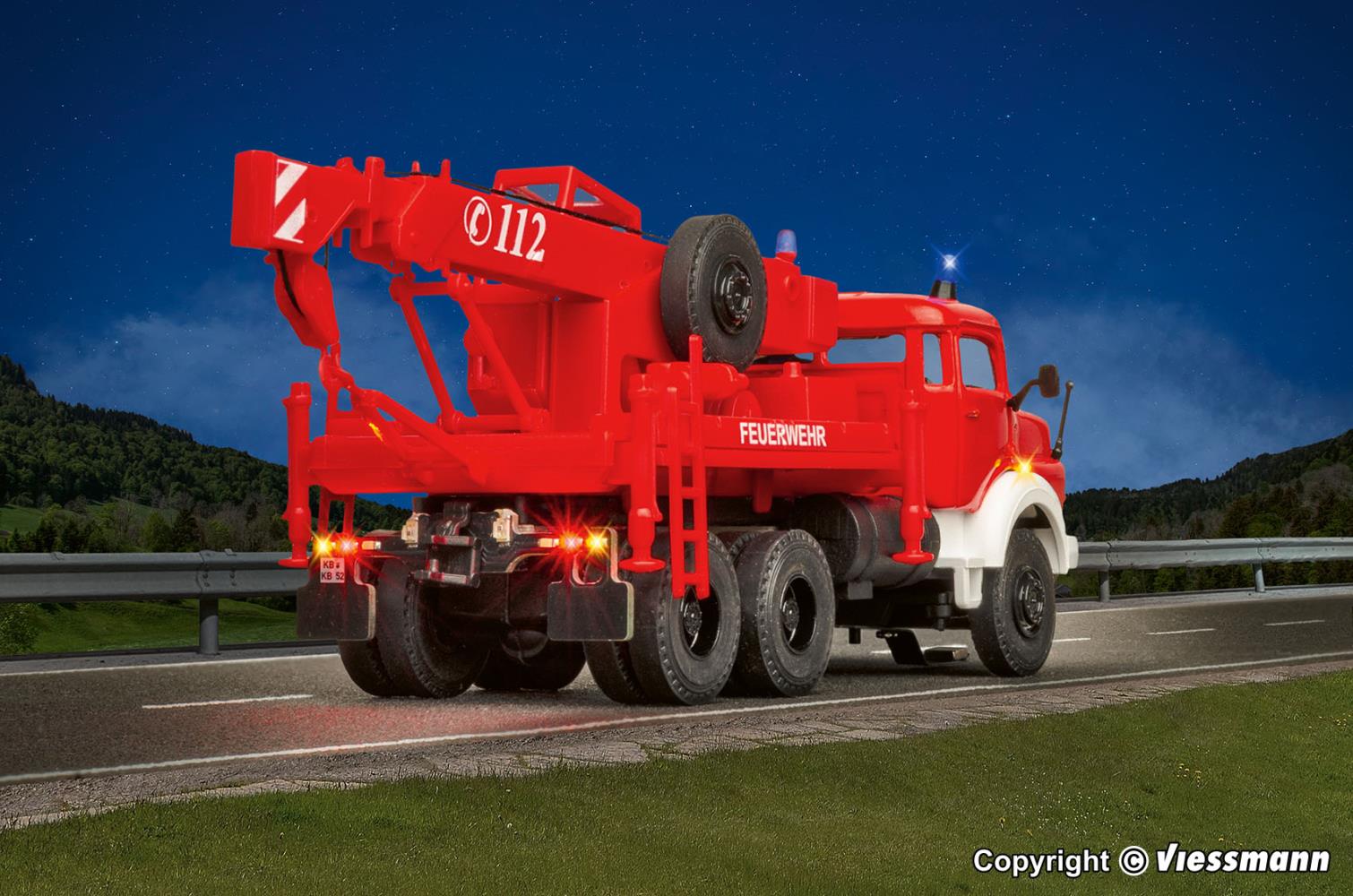 Viessmann 8052 Feuerwehr MB Rundhauber 3-achs Bergekran Spur H0