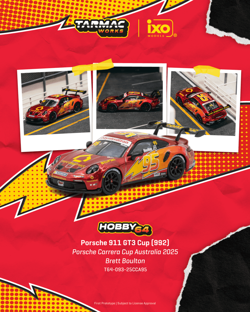 Tarmac Works T64-093-25CCA95 1:64 PORSCHE 991 (992) GT3 CUP BRETT BOULTON