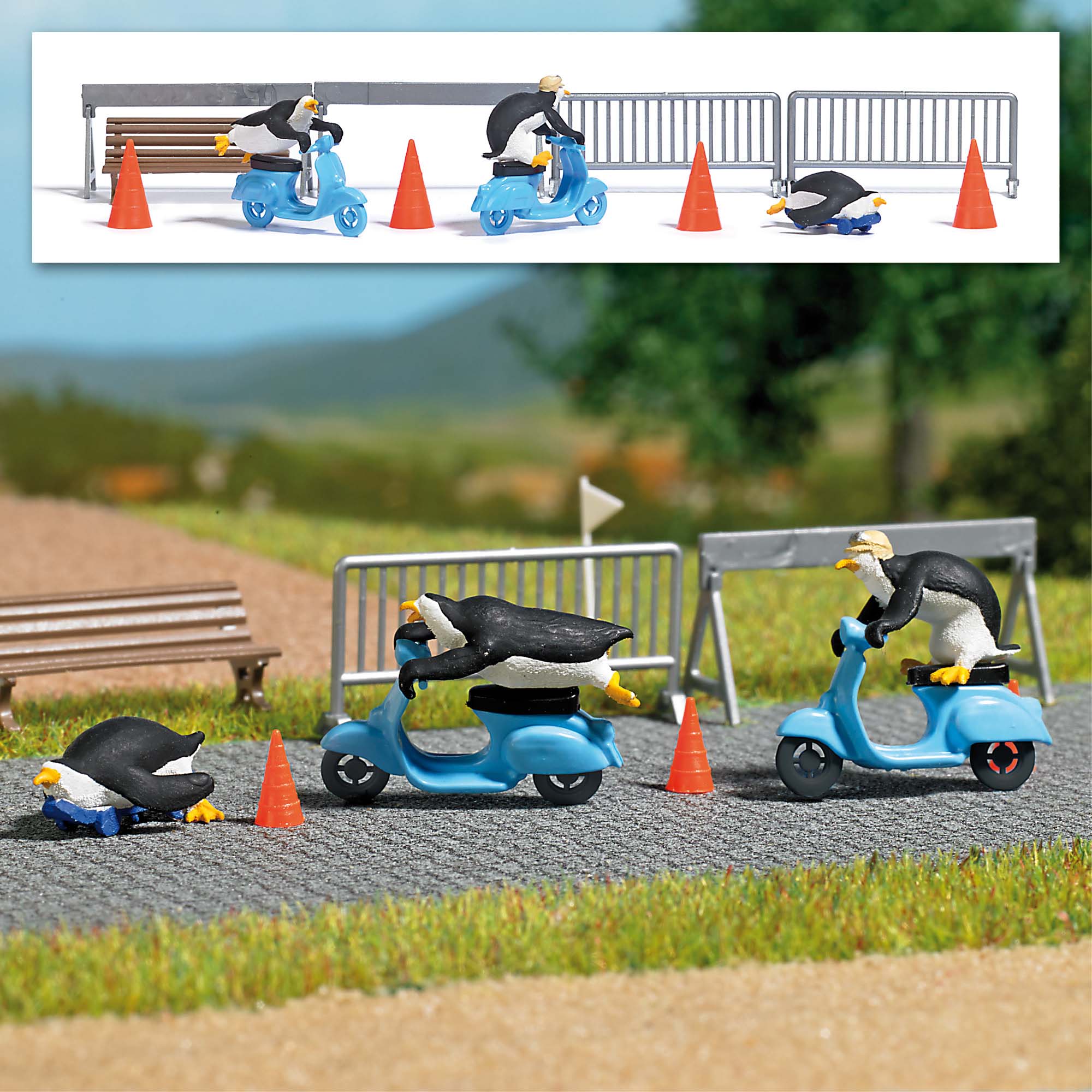 Busch 7925 Action Set Pinguine Rollerfahrt 1:87 Spur H0 Neu OVP