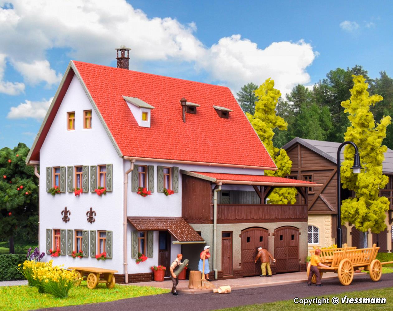 Vollmer 43721 Bauernhaus mit Scheune 1:87 Spur H0 Bausatz Neu