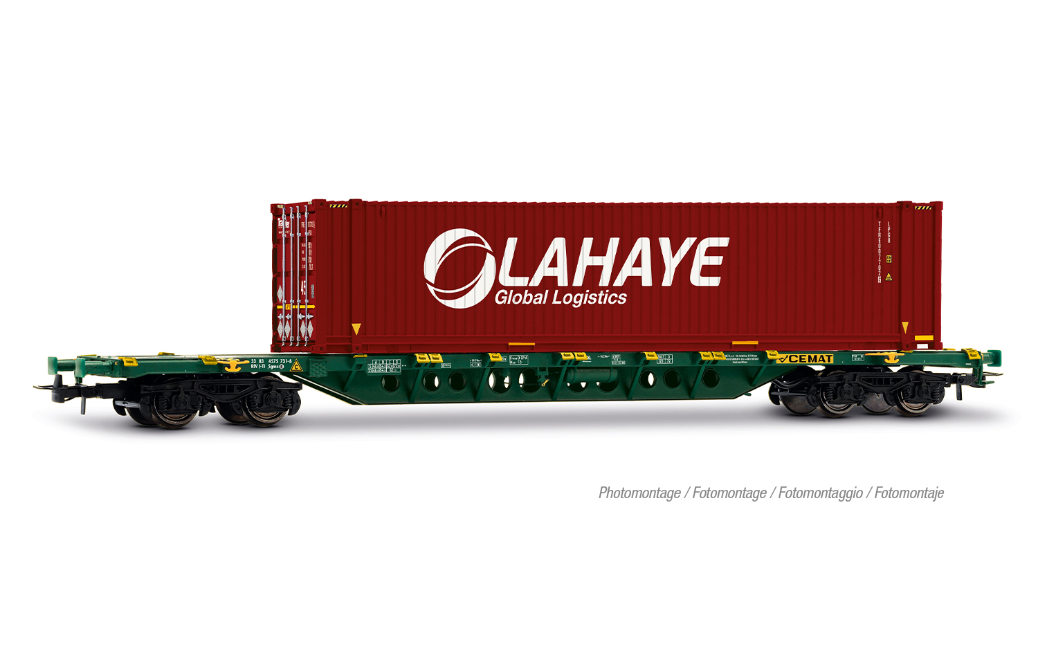 Jouef HJ6330 CEMAT, Containerwagen der Bauart Sgnss, grün, mit 45'-Contai