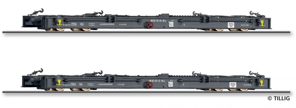 Tillig 05975 Güterwgnset DR zwei Schmalspur-Rollwgn Rf4 Spur H0e