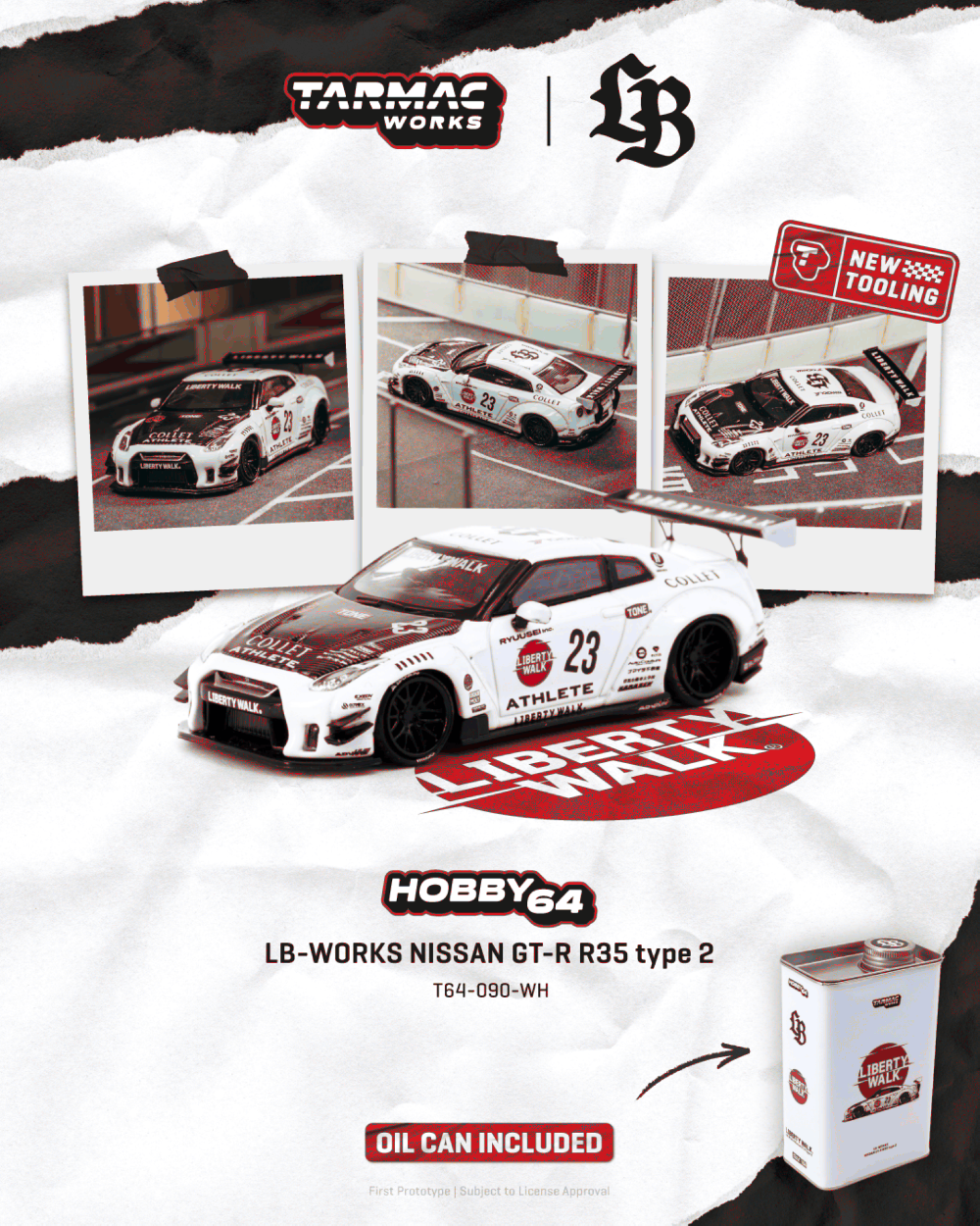 Tarmac Works T64-090-WH 1:64 NISSAN GT-R (R35) LB WORKS TYPE 2 WHITE ATHLETE
