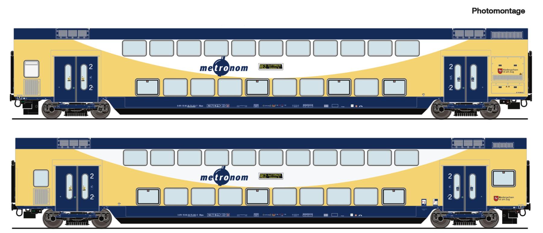 Roco 6220106 2-tlg Set Doppelstockwagen metronom 1:87 Spur H0