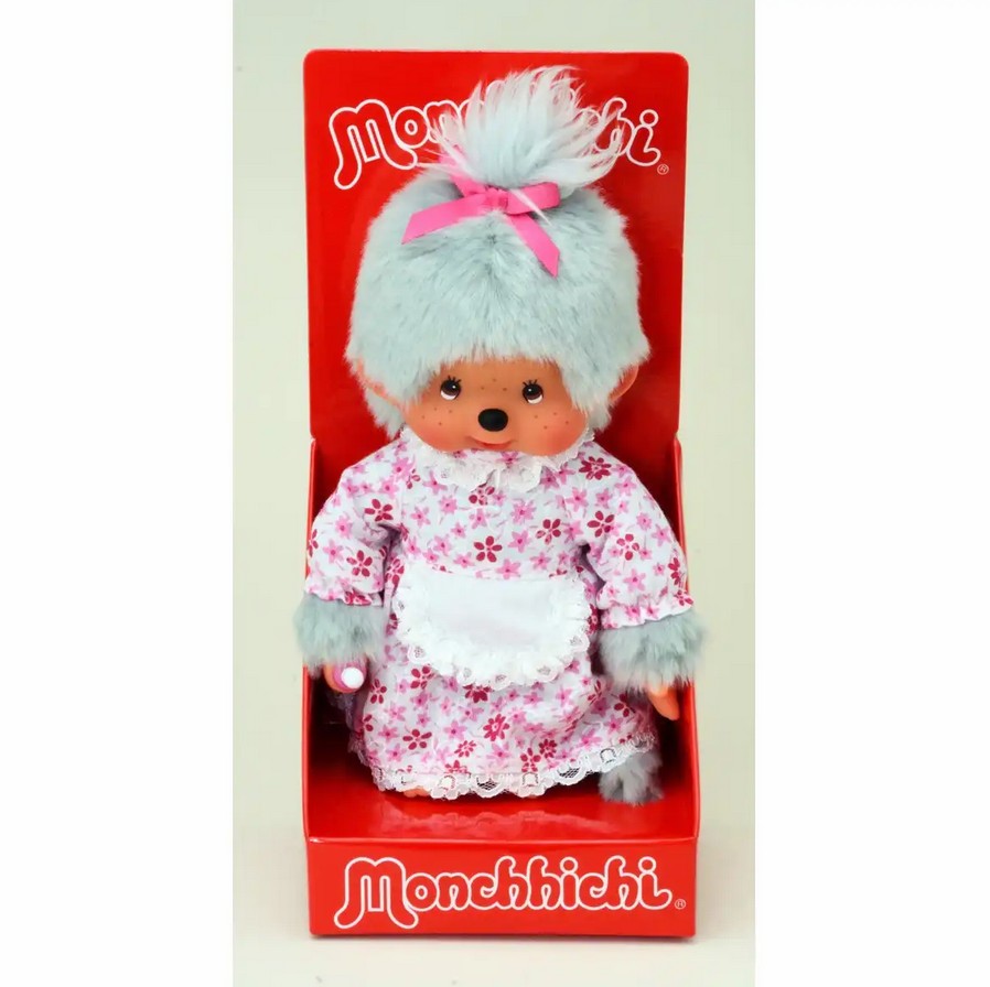 Monchhichi 233150 Plüschfigur Großmutter mit Kleid grau 20 cm Stoff NEU