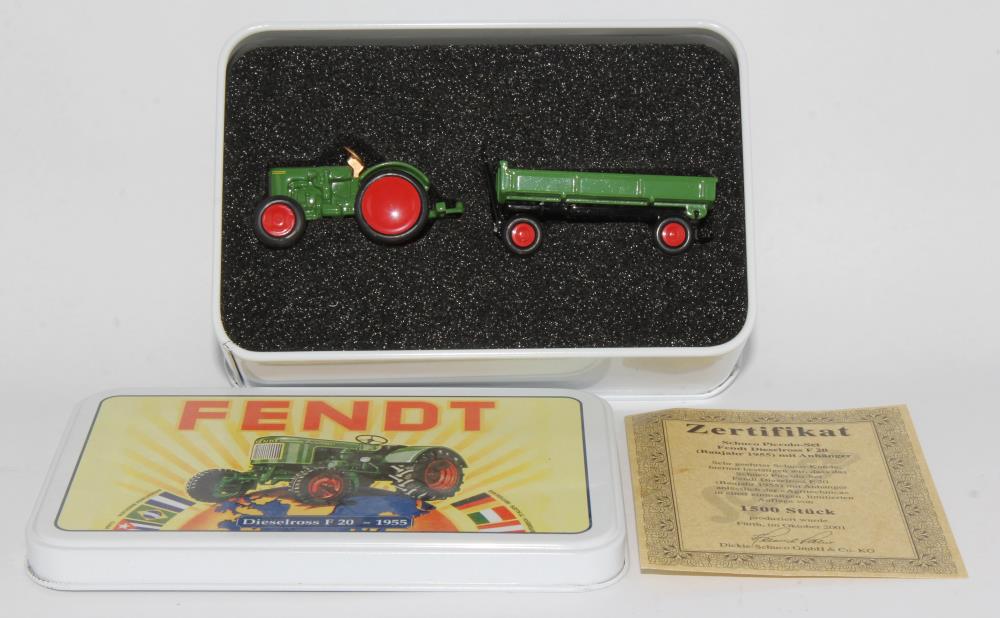 Schuco Piccolo Traktor Fendt Dieselross F 20 (1955) mit Anhänger 1:90