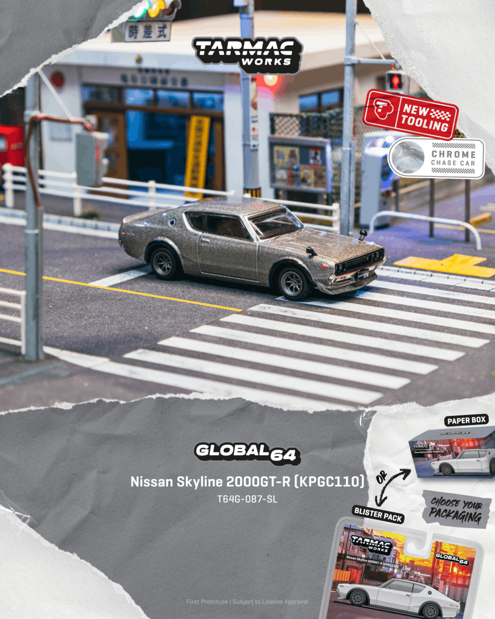 Tarmac Works T64G-087-SL 1:64 NISSAN SKYLINE 2000GT-R (KPGC110) SILVER 1969