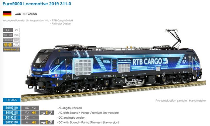 Sudexpress S0193118 Stadler Euro9000 RTB Cargo 2019 311 "Energy" Spur H0