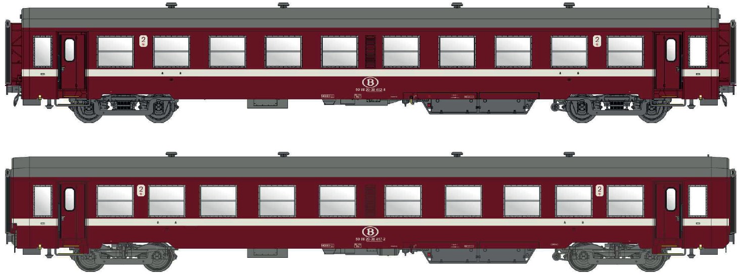 Models World MW40041 2er Set Personenwagen K4 B, 2.Kl. SNCB, Ep.V Spur H0
