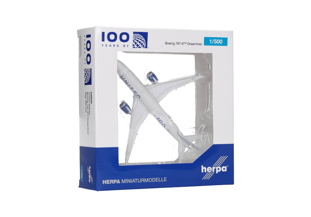 Herpa 539050 United Airlines Boeing 787-9 Dreamliner 100 Years 1:500