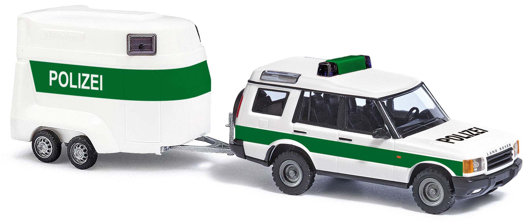 Busch 51936 Land Rover Discovery Polizei + Anhänger 1:87 Spur H0
