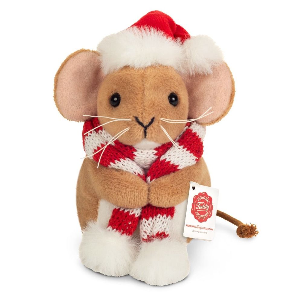 Teddy Hermann 946045 Weihnachtsmaus mit Schal 11 cm Plüsch/Kuscheltier NEU