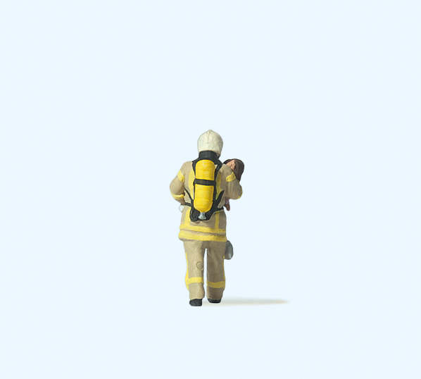 Preiser 28252 Feuerwehrmann, Kind rettend. Beige Uniform
