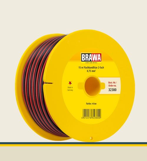 Brawa 32380 Flachbandlitze 0,75 mm² Rot/schwarz 15 m-Spule Neu