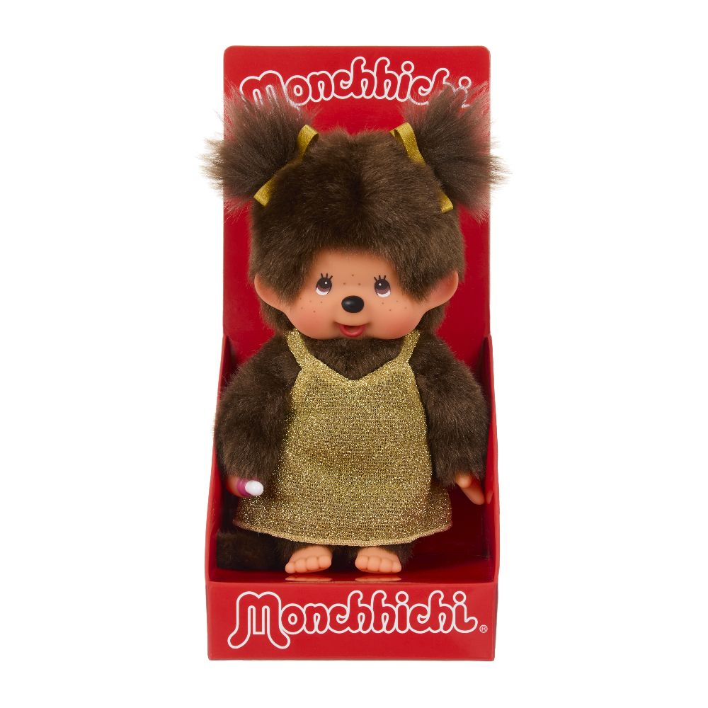 Monchhichi 204038 Plüschfigur Glitter Dress Girl gold 20 cm Stoff NEU