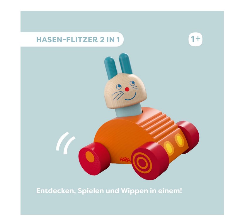 HABA 2012240001 Entdeckerfahrzeug Hasen-Flitzer 2 Holzteile NEU OVP