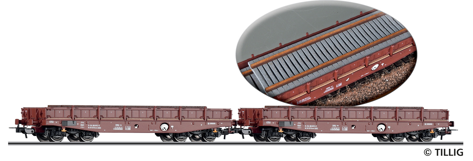 Tillig 70088 Güterwagenset der DR, bestehend aus zwei Schwerlastwagen Rmm