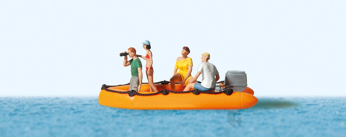 Preiser 10764 Familie im Schlauchboot 1:87 Spur H0 Neu OVP Figuren