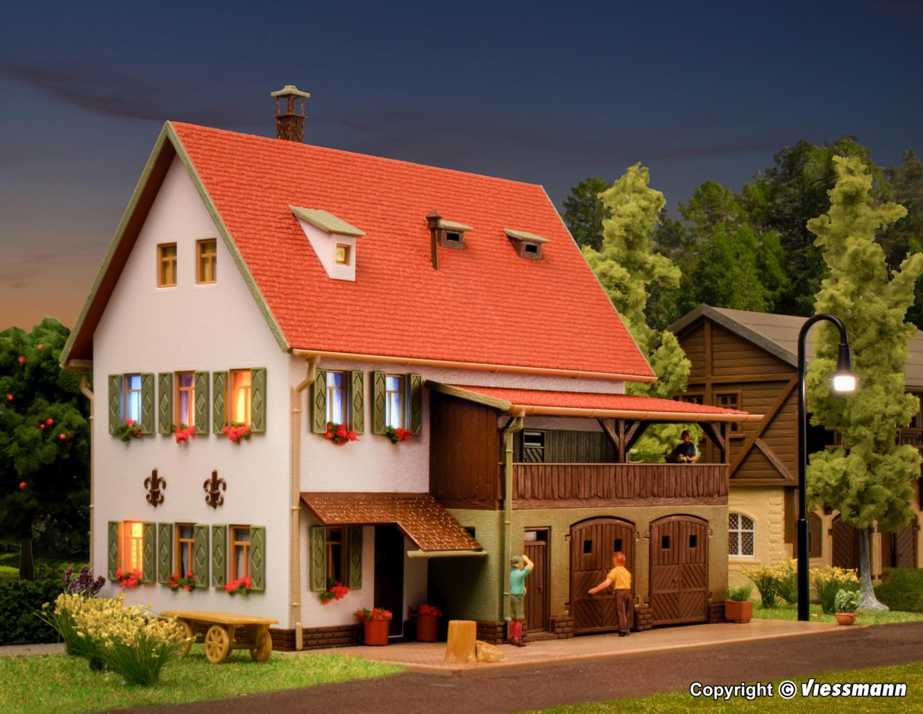 Vollmer 43721 Bauernhaus mit Scheune 1:87 Spur H0 Bausatz Neu