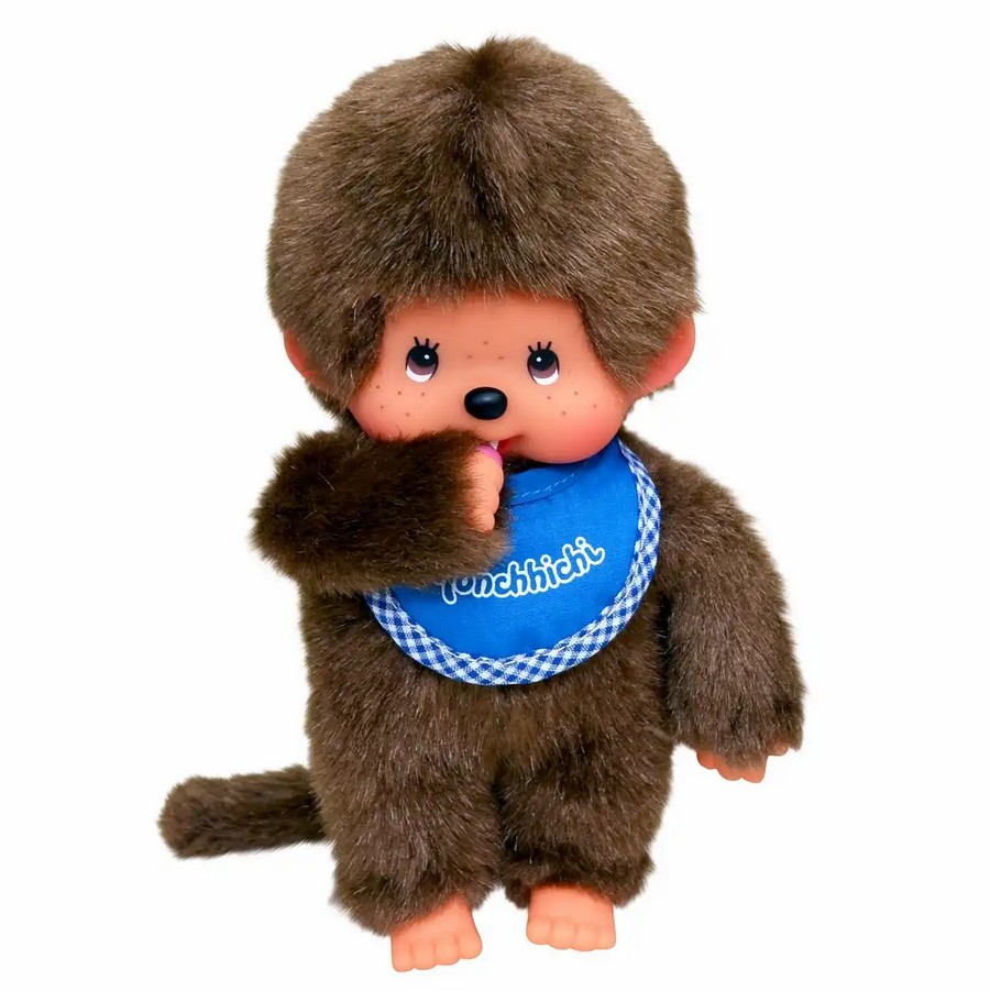 Monchhichi 255040 Plüschfigur Junge mit Latz blau/braun 20 cm Stoff NEU