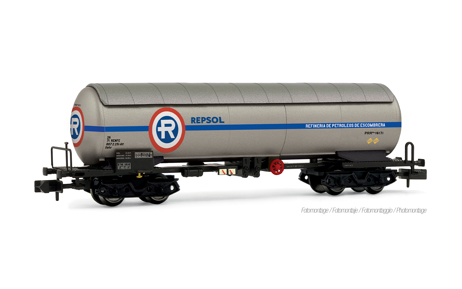 Arnold HN6723 RENFE, 4-achs. Rohölkesselwagen PRR, „Repesa-Repsol”, weiß-o