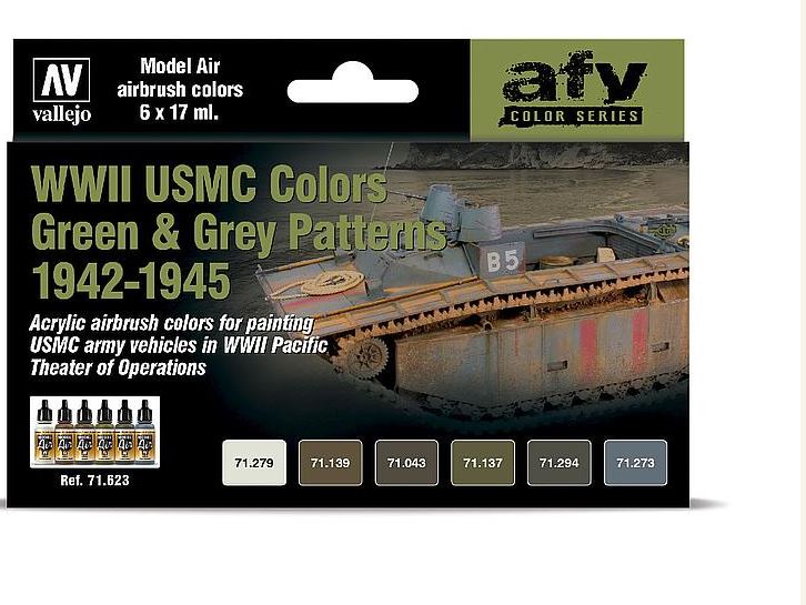 Vallejo 71623 Farb-Set, WWII USMC, Grün & Grau Tarnung - 6 x 17 ml