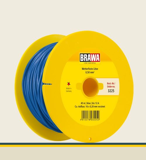 Brawa 3225 Wetterfeste Litze 0,50 mm² blau 40-m Spule Neu OVP