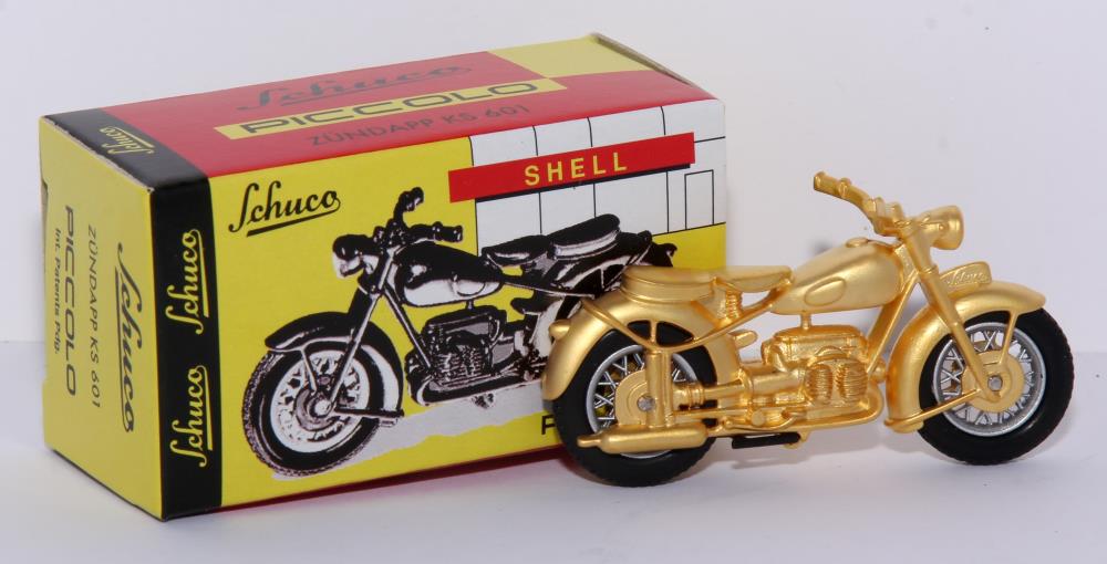Schuco Piccolo Set Triumpf Boss, Zündapp KS 602, BMW R27, 1:90, gold, OVP