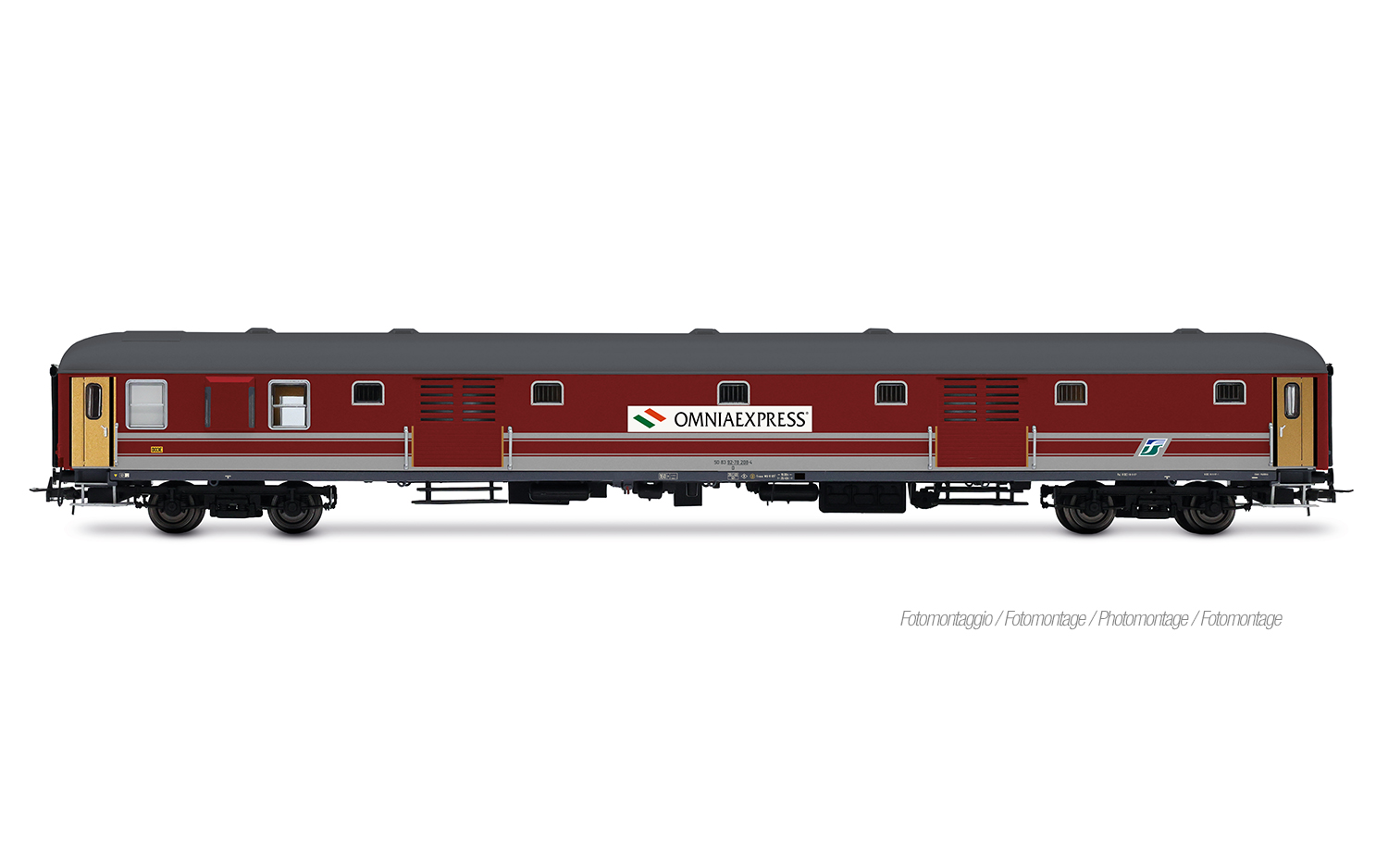 Rivarossi HR4431 FS, Gepäckwagen UIC-X 1970 ohne Schürzen, rot-graue Farbgebu