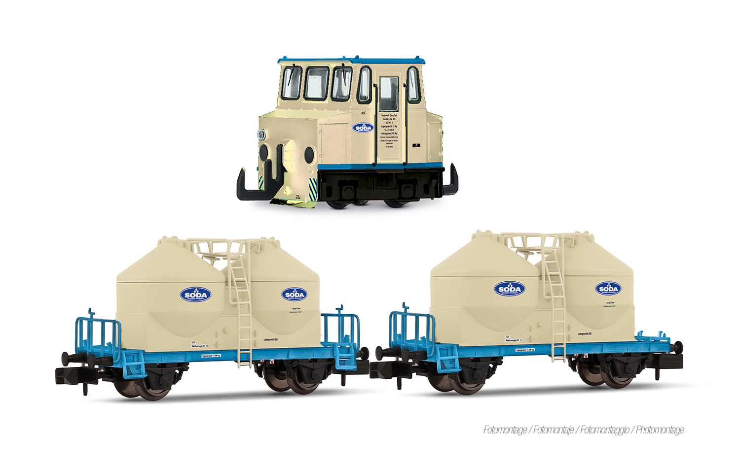 Arnold HN2662 Sodawerk Stassfurt, Set ASF (Akkuschleppfahrzeug) und zwei S
