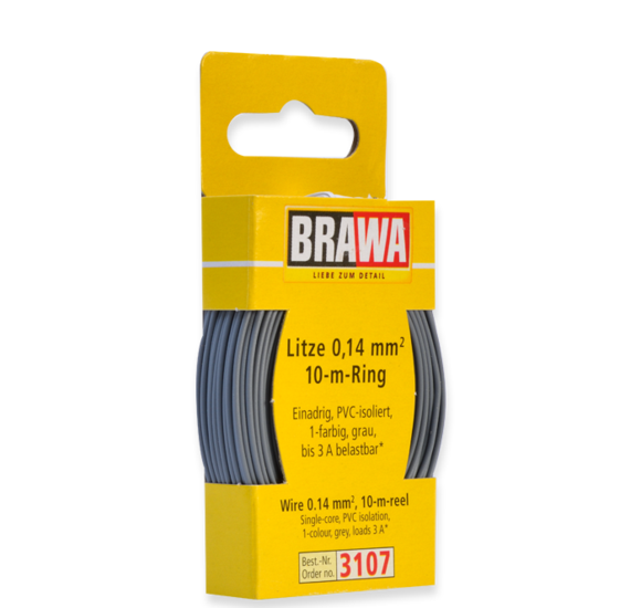 Brawa 3107 Litze 0,14 mm² grau 10-m-Ring Einadrig Neu OVP