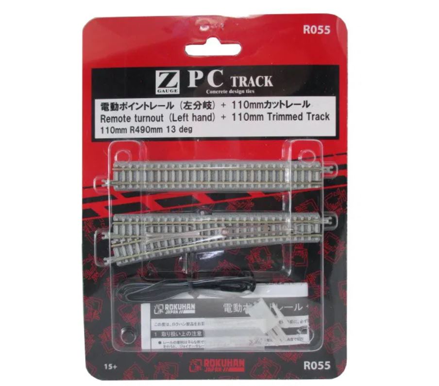 Rokuhan R055 E-Weiche links 110mm R490-13° 1:220 Spur Z Neu OVP