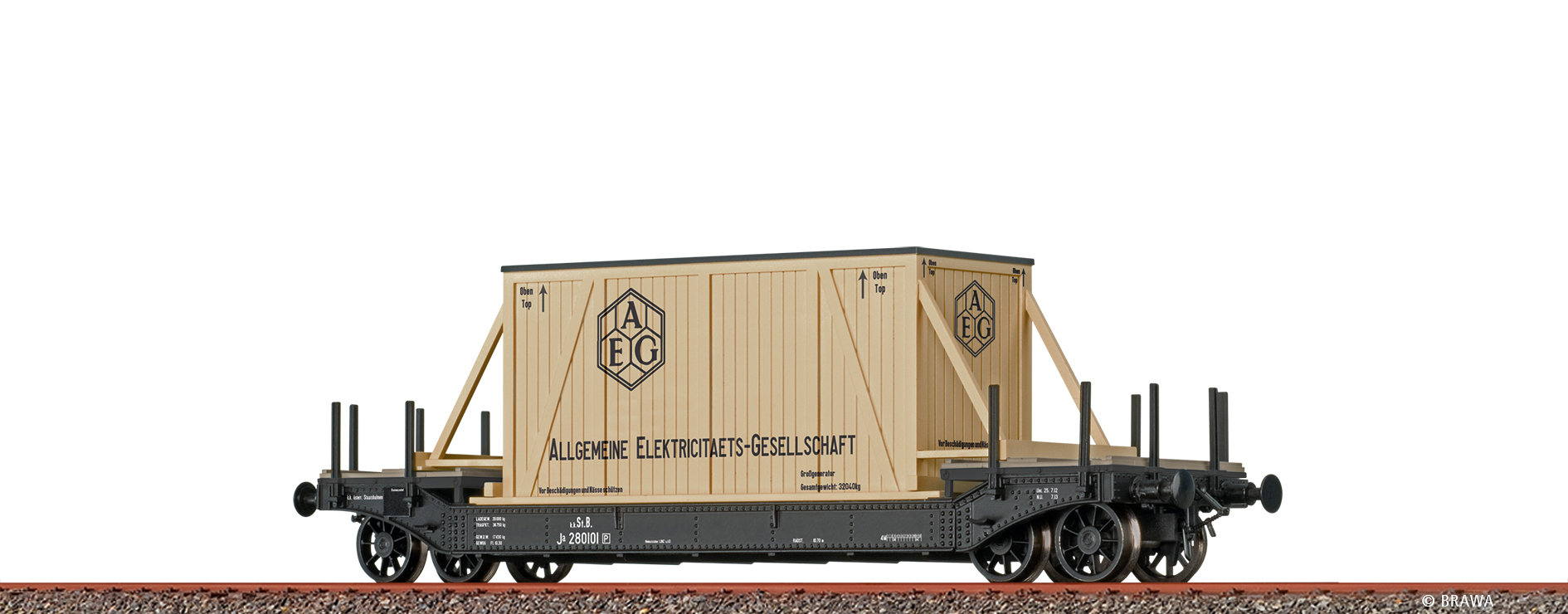 Brawa 47916 H0 Tiefladewagen Ja "AEG" k.k.St.B.