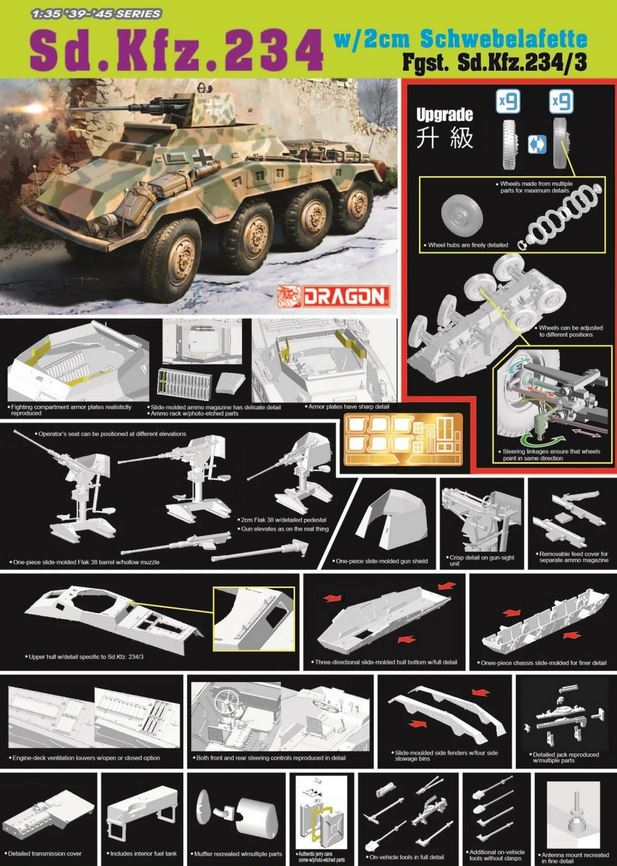 Dragon 6969 Sd.Kfz.234/3 w/2cm Schwebelafette 1:35 Bausatz Neu