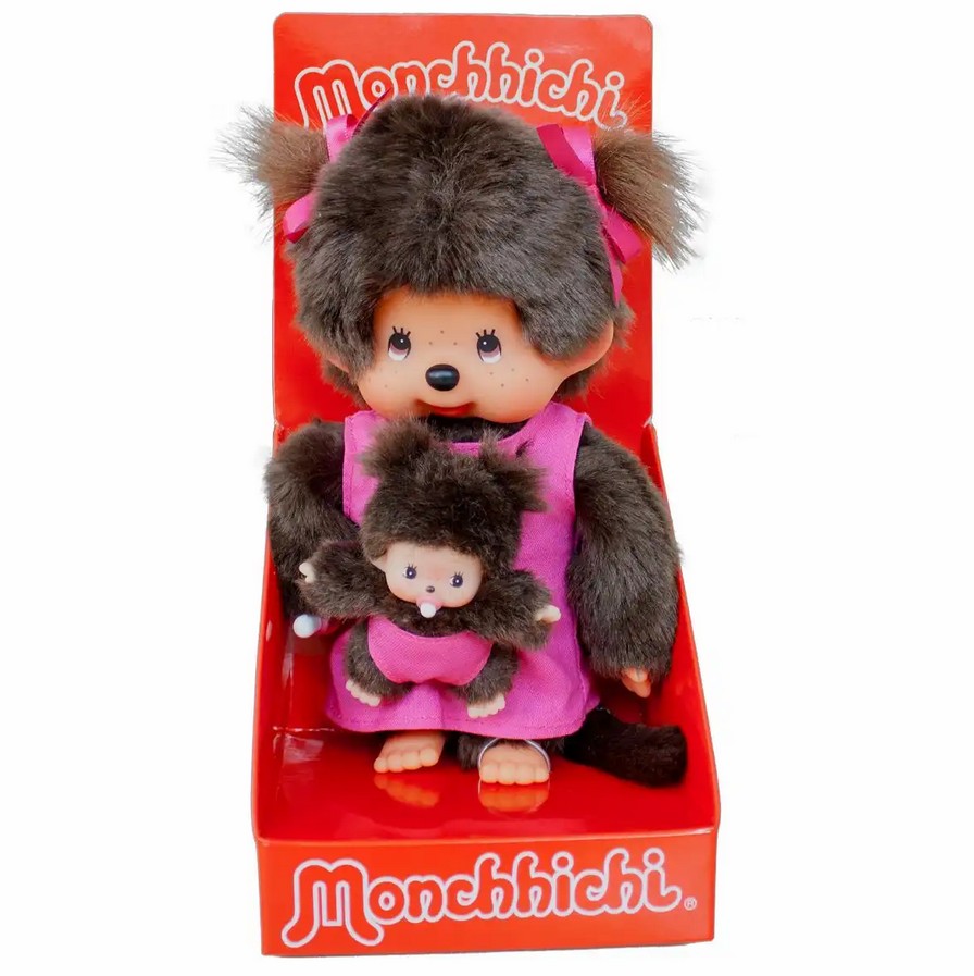 Monchhichi 236200 Plüschfigur Mutter mit Kind lila/braun 20 cm Stoff NEU