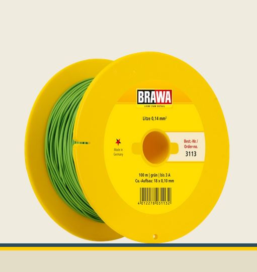 Brawa 3113 Litze 0,14 mm² grün 100-m-Spule Einadrig Neu OVP