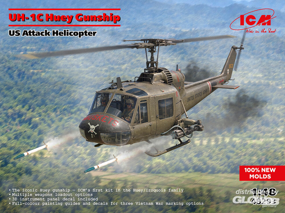 ICM 48293 UH-1C Huey Gunship, US Attack Helicopter in 1:48