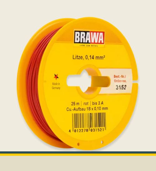 Brawa 3152 Litze 0,14 mm² rot 25-m-Spule Einadrig Neu OVP