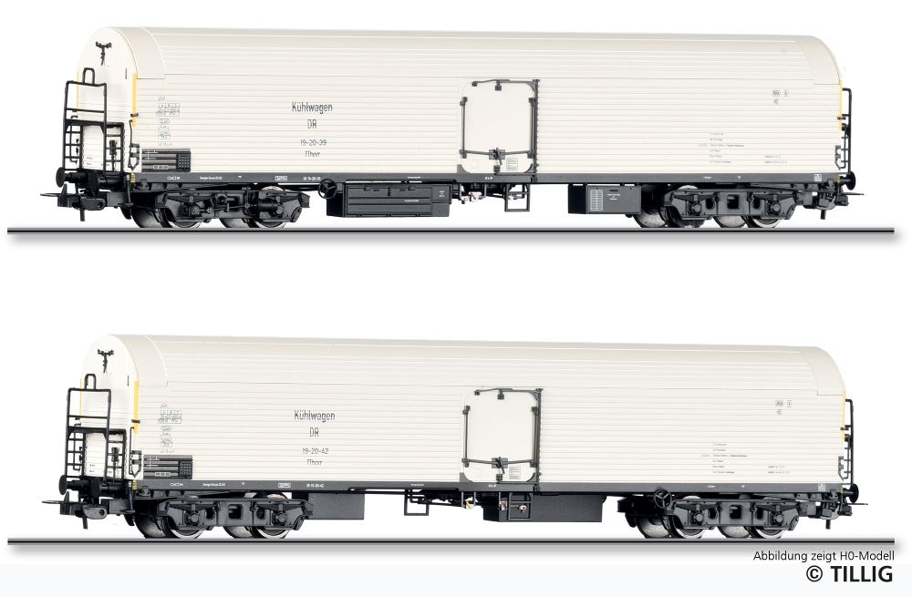 Tillig 01145 Güterwagenset DR zwei Eiskühlwagen Tthevr Spur TT