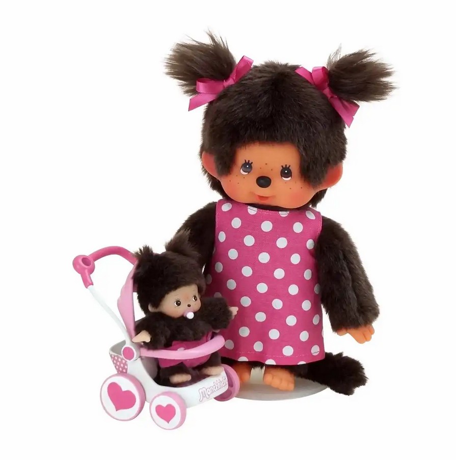 Monchhichi 254930 Kinderwagenset Mädchen mit Mutter pink/braun 20 cm