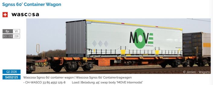 Sudexpress S4552125 Sgnss Wascosa 125 60' container wagon Spur H0