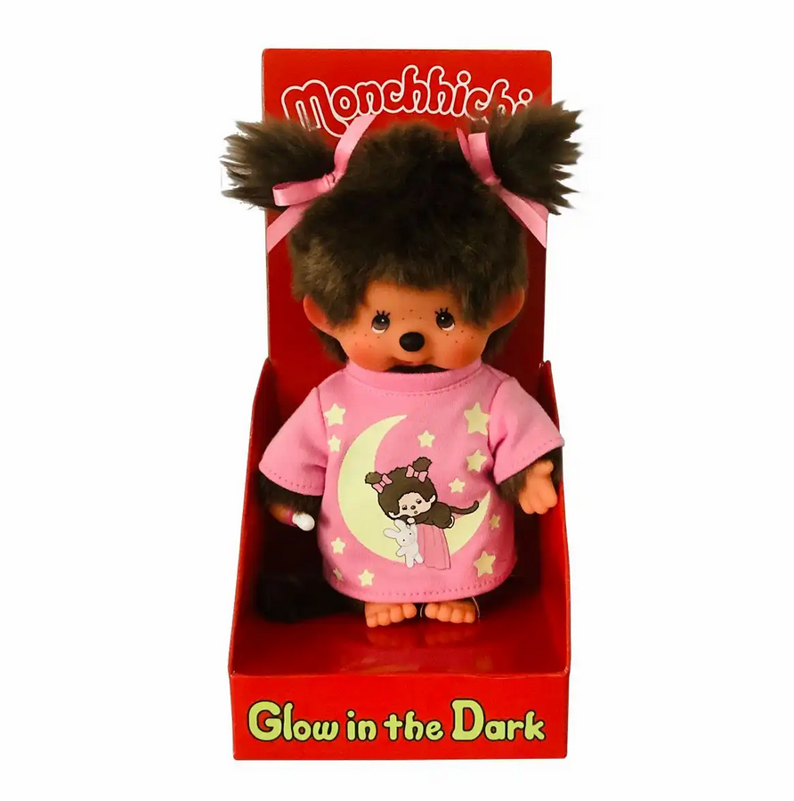 Monchhichi 223732 Plüschfigur Mädchen Glow in the dark rosa/braun 20 cm