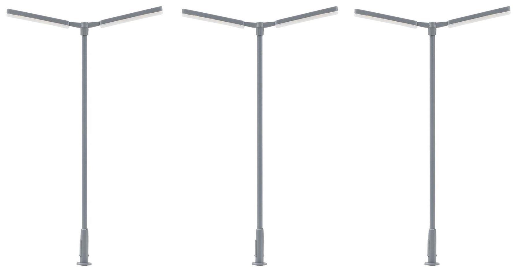 Faller 180122 LED-Kreuzmastleuchte 2 Stk., zweiarmig, kaltweiß, H0 1:87